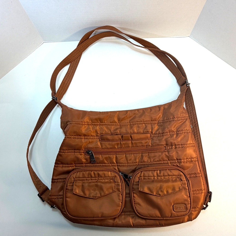 Lug Zipliner Convertible Tote Backpack Women Medium Copper Brown Quilted Bag